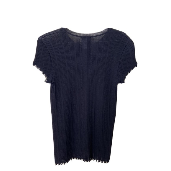 Chanel black cable knit shirt sleeve crew neck top ruffle hem Womens 40 hanging - Picture 2 of 6